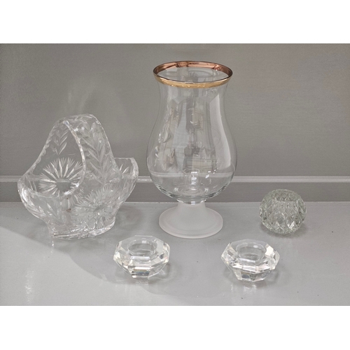 122 - Box Including Candleholder, Cut Glass Basket Etc