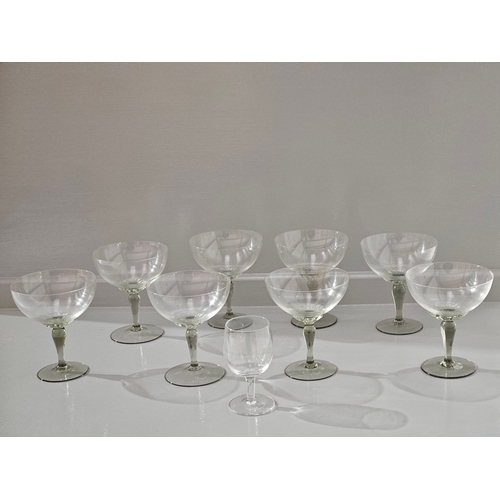 124 - 8 Green Stemmed Coupe/Cocktail Glasses & 1 Other