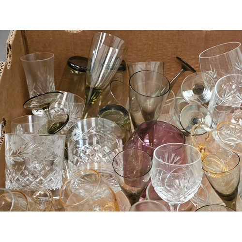 129 - Box Including Cut Glass Glasses, Assorted Glasses Etc