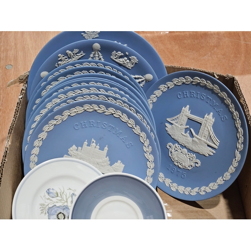 147 - Box Including Assorted Wedgwood Plates, Porcelain Ribbon Plates & Dishes Etc