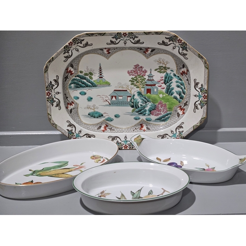 148 - Large Spode 'Landscape' Meat Plate & 3 Royal Worcester Evesham Vale Casserole Dishes