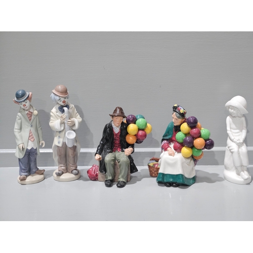 158 - 2 Royal Doulton Figurines - The Old Balloon Seller &The Balloon Man, 2 Lladro Figures & Spode Figure