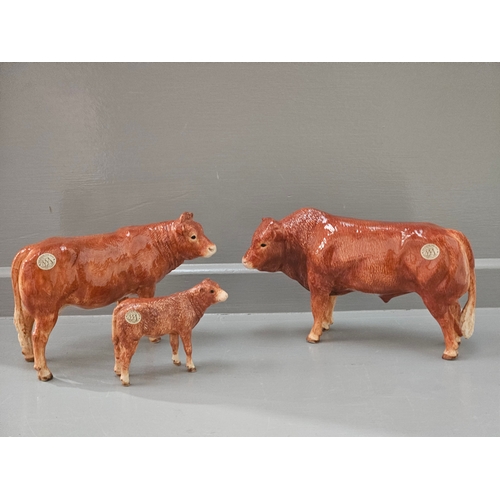 171 - The Border Fine Arts Pottery Company 'Limousin Bull, Limousin Cow & Calf' Figurines