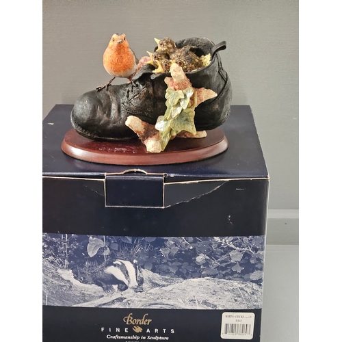 177 - Border Fine Arts 'Robin & Chicks In Boot' RB45 By R Ayres On Wood Base With Box, 'Kingfisher' RB41 B... 