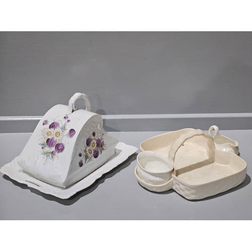 183 - Box Including Cheese Dish, Assorted Plates, Cakestand Etc