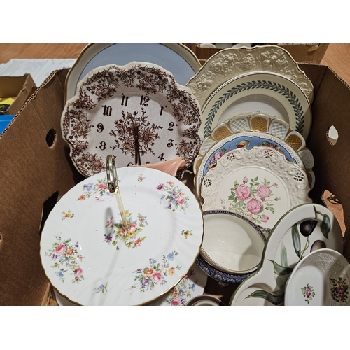 183 - Box Including Cheese Dish, Assorted Plates, Cakestand Etc