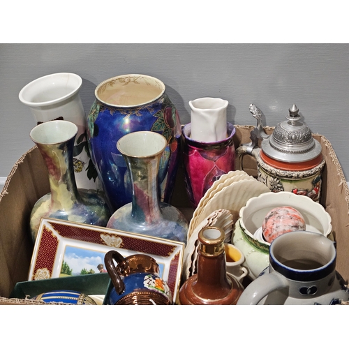 187 - Box Including Assorted Vases, Beer Stein, Jugs Etc