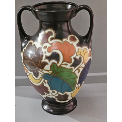 266 - Large Dutch Gouda Twin Handled Vase H38cm