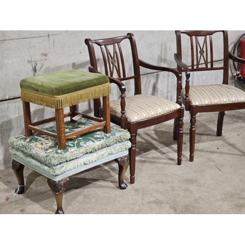 761 - 2 Reproduction Mahogany Chairs & 2 Footstools