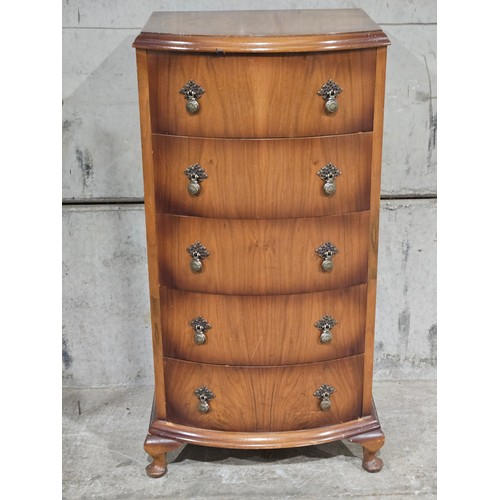 766 - Walnut Bow Fronted Chest Of Drawers H92cm W44cm D36cm