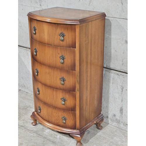 766 - Walnut Bow Fronted Chest Of Drawers H92cm W44cm D36cm