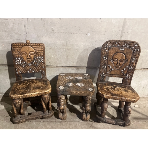 784 - African/Tribal Style Table and Chairs