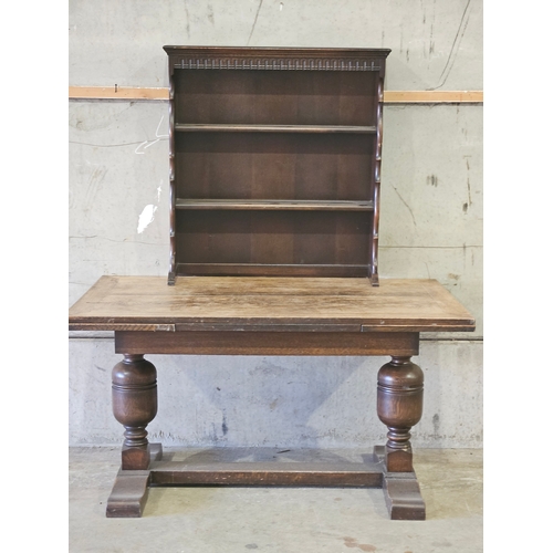 797 - Oak Draw Leaf Table & Small Oak Dresser Back