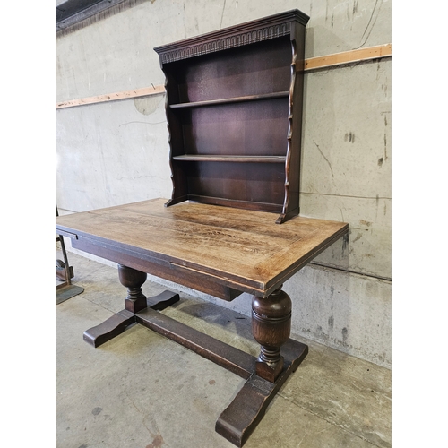 797 - Oak Draw Leaf Table & Small Oak Dresser Back