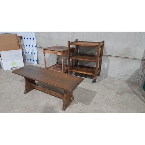 828 - 2 Oak Trolleys & Oak Coffee Table