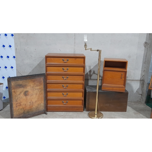 829 - Reproduction Chest Of Drawers, Bedside Cabinet, Storage Box, Firescreen,  Brass Standard Lamp