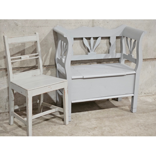 868 - Grey Painted Storage Box/Seat & Painted Chair