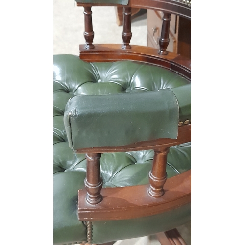 889 - Mahogany Kneehole Leather Top Writing Desk & A Green Leather Captain's Chair