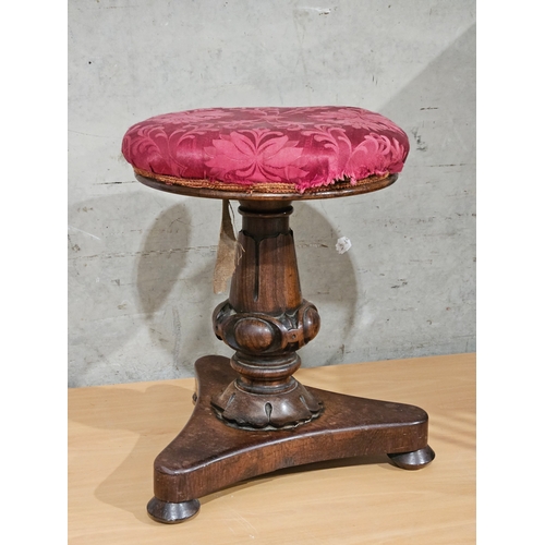 892 - Victorian Swivel Top Tripod Piano Stool