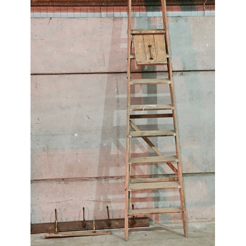 979 - Large Wooden Step Ladders H233cm & 2 Metal Coat Hooks