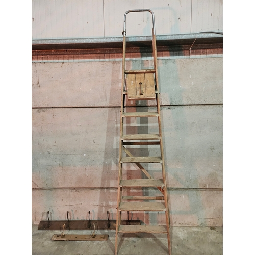 979 - Large Wooden Step Ladders H233cm & 2 Metal Coat Hooks