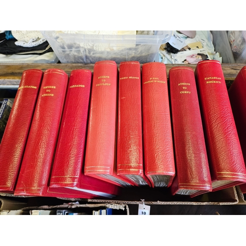 10 - (2 Boxes) 16 Large 'Asprey Of London' Red Leather Bound Photograph Albums Of Assorted Countries