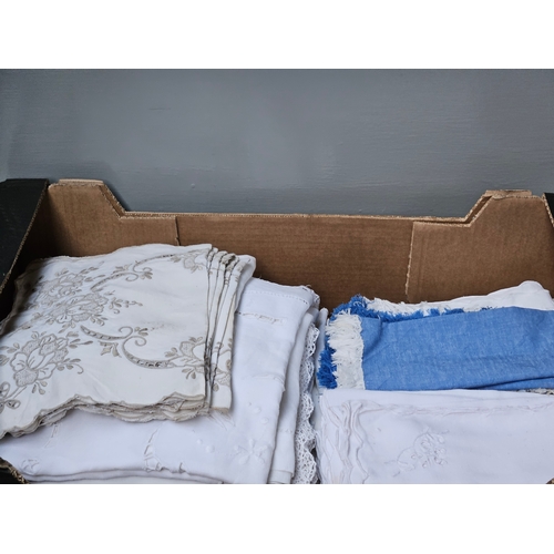 25 - Box Including Assorted Traycloths, Tablecloths Etc