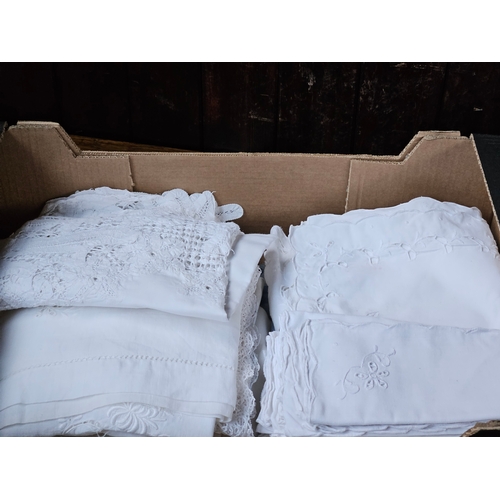 25 - Box Including Assorted Traycloths, Tablecloths Etc