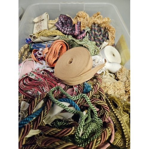 37 - 2 Boxes Including A Quantity Of Braid & Other Trim, Tie Back Rope, Tassels, Material Etc