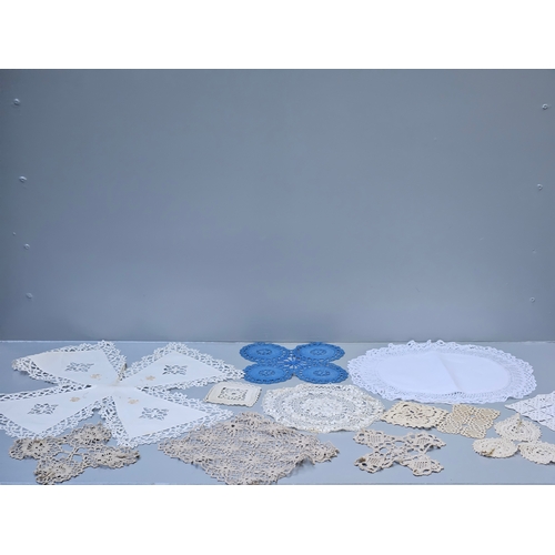 41 - Box Including Assorted Doilies, Tray Cloths, Tablecloths Etc