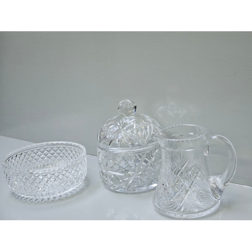 74 - Cut Glass Water Jug, Lidded Jar & Fruit Bowl