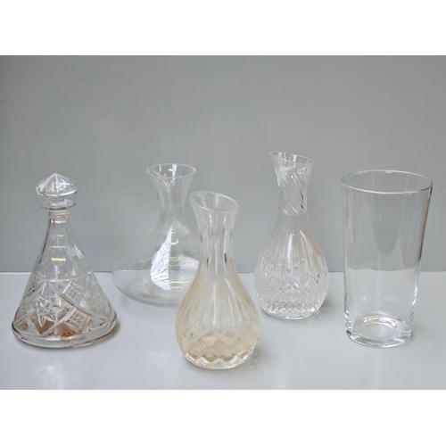 77 - 4 Assorted Cut Glass Decanters & A Vase