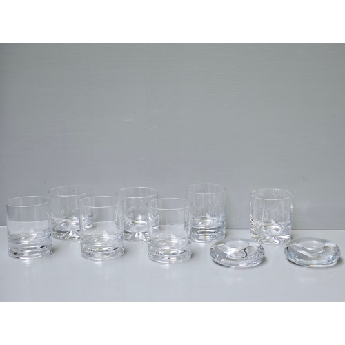 79 - 6 Dartington Whisky Tumblers & 1 Other, A Pair Of David Mellor Clear Glass Candleholders