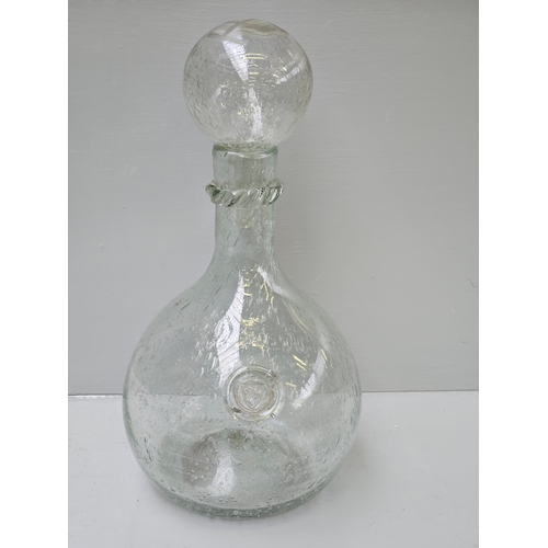 84 - Clear Crackle Glass Decanter With Stopper H38cm