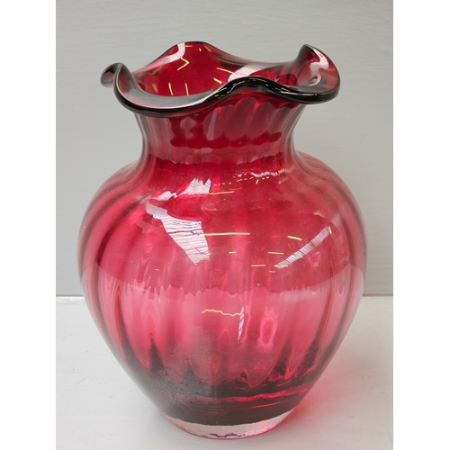 85 - Vintage Dartington Cranberry Art Glass Vase H18cm