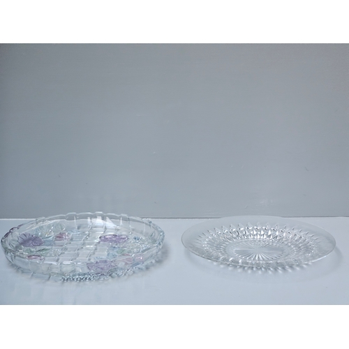 103 - Pastel Floral Cut Glass Platter & 1 Other