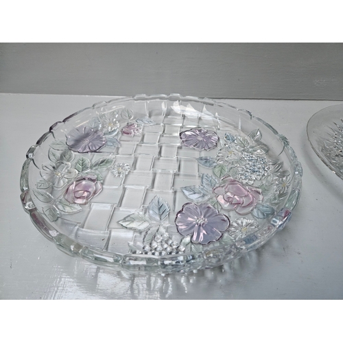 103 - Pastel Floral Cut Glass Platter & 1 Other