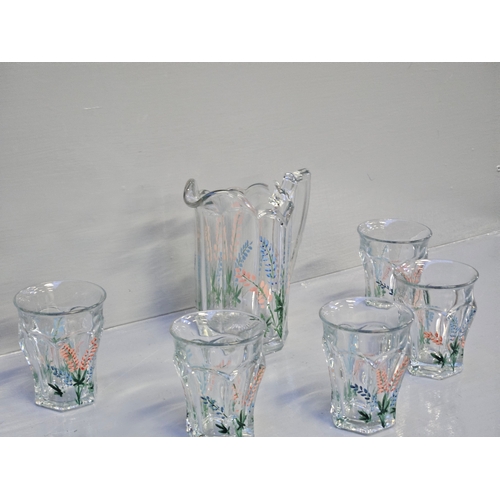 114 - 6 Piece Glass Hand Painted Water Set