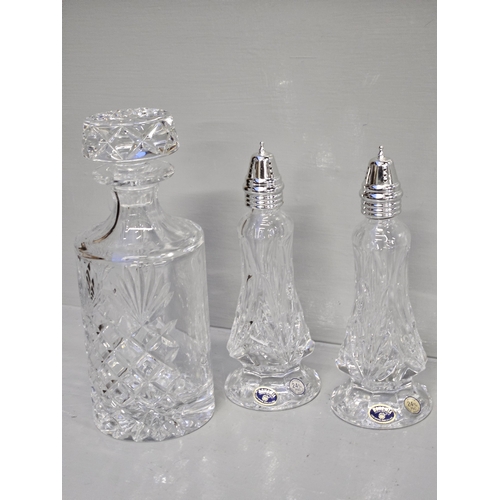 120 - Cut Glass Decanter & 2 Bohemia Cut Glass Plated Top Salt & Pepper