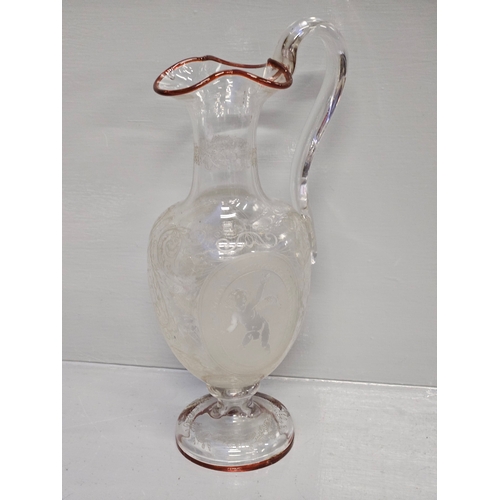 121 - Engraved Glass Claret Jug H34cm