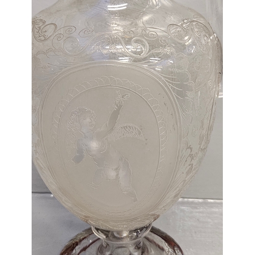 121 - Engraved Glass Claret Jug H34cm