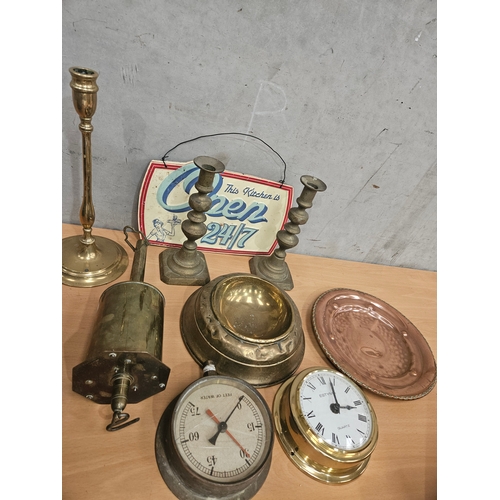 Brass Roaster Spit, Cadles, Clocks Etc