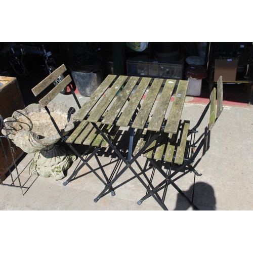 2 - FOLDING GARDEN TABLE AND TWO CHAIRS (STIFF FOLDING)