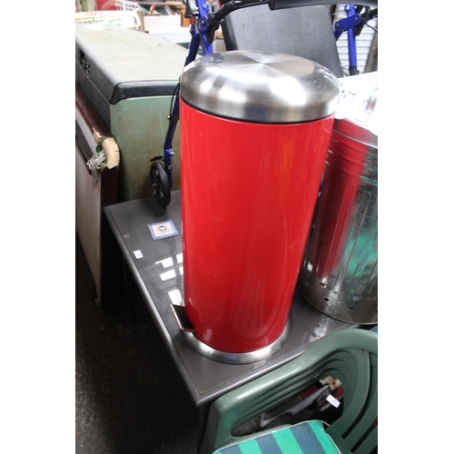 111 - RED AND STEEL WASTE BIN