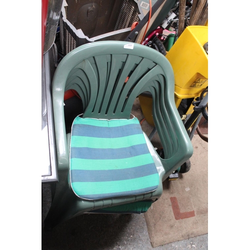 113 - 4 PLASTIC GREEN GARDEN CHAIRS