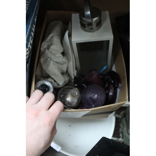 182 - BOX OF ASSORTED LANTERNS AND CANDLES ETC