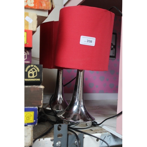 208 - 2 CHROME TABLE LAMPS WITH SHADES