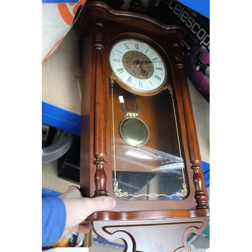 238 - MODERN MAHOGANY WALL CLOCK WITH PENDULUM