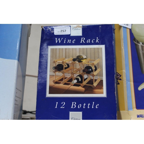 257 - BOXED 12 BOTTLE WINE RACK