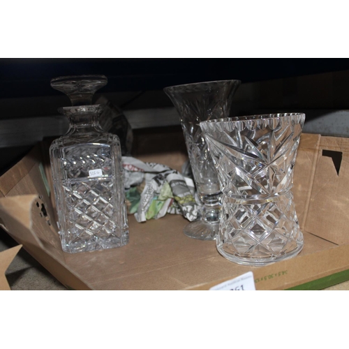 261 - CUT GLASS DECANTER AND VASES